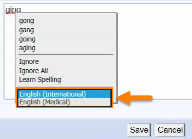 Spell Check Language Selection