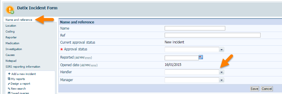 Datix Incident Form Name and Reference